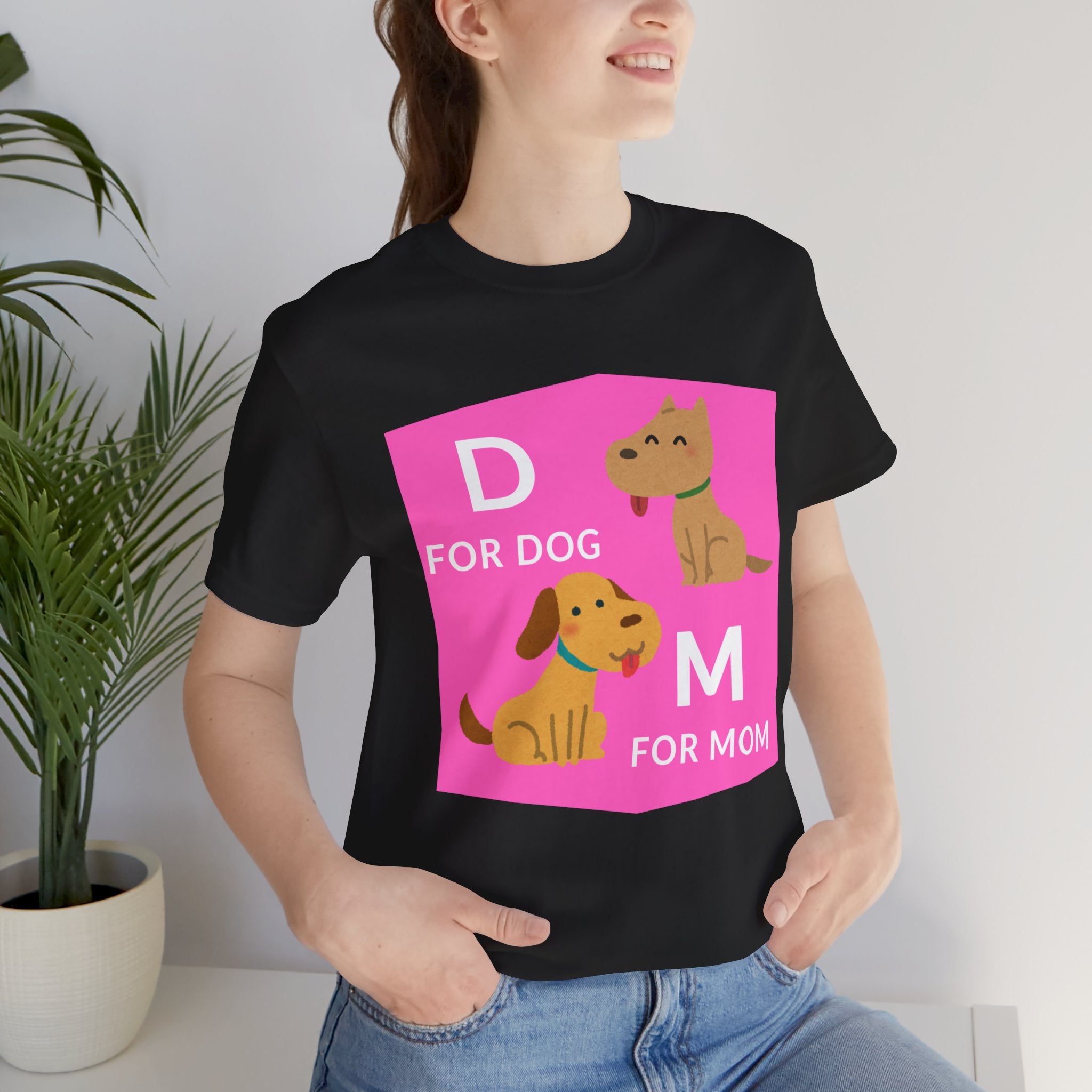 Dog Mom T-Shirt — Cute Pink "D for Dog, M for Mom" Graphic Tee