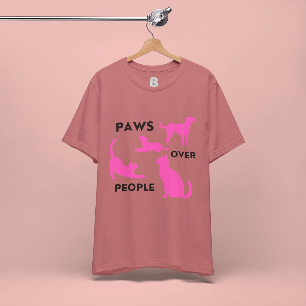 Paws Over People Tee — Pink Cats & Dogs Graphic T-Shirt