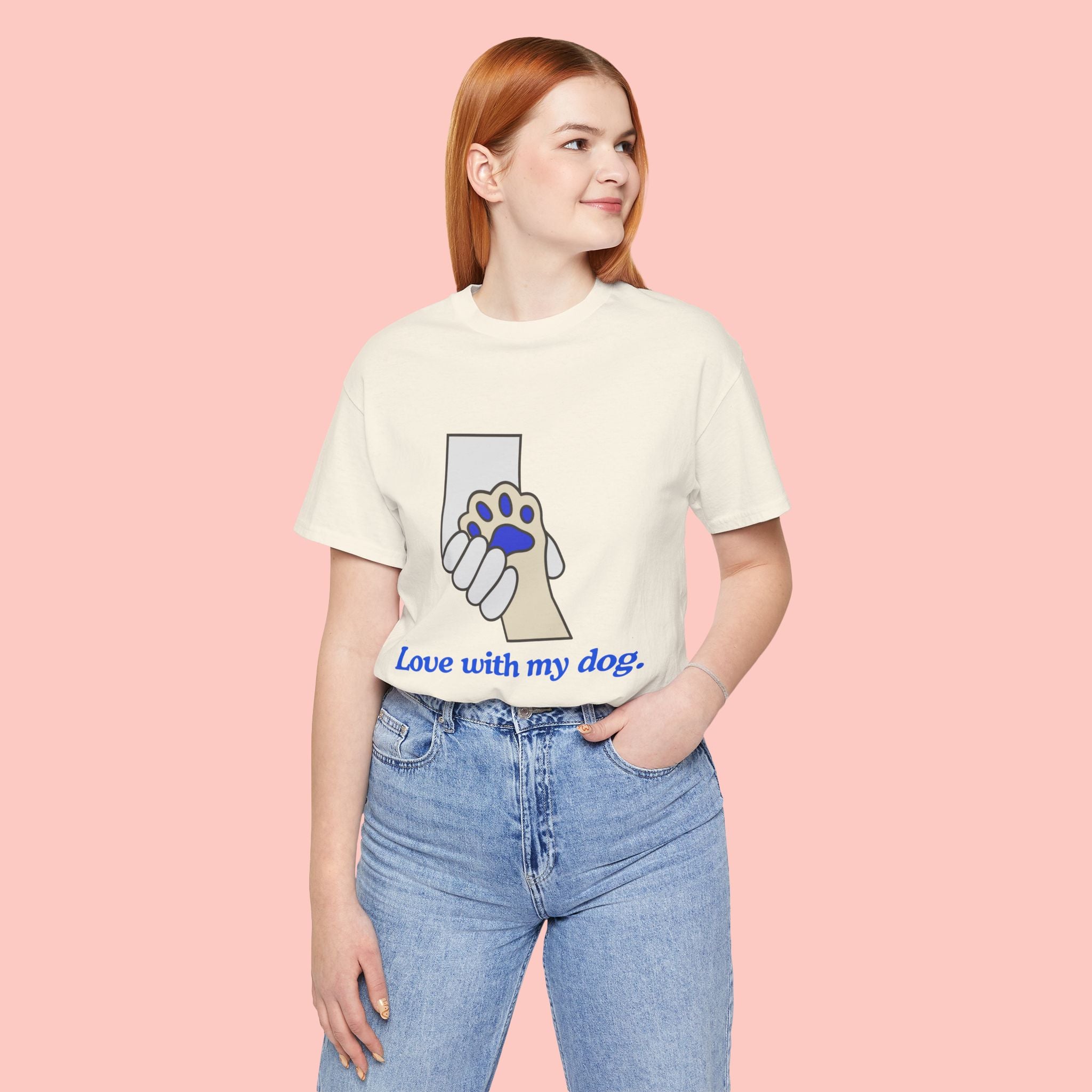 Dog Lover T-Shirt — "Love with my dog." Paw Print Graphic