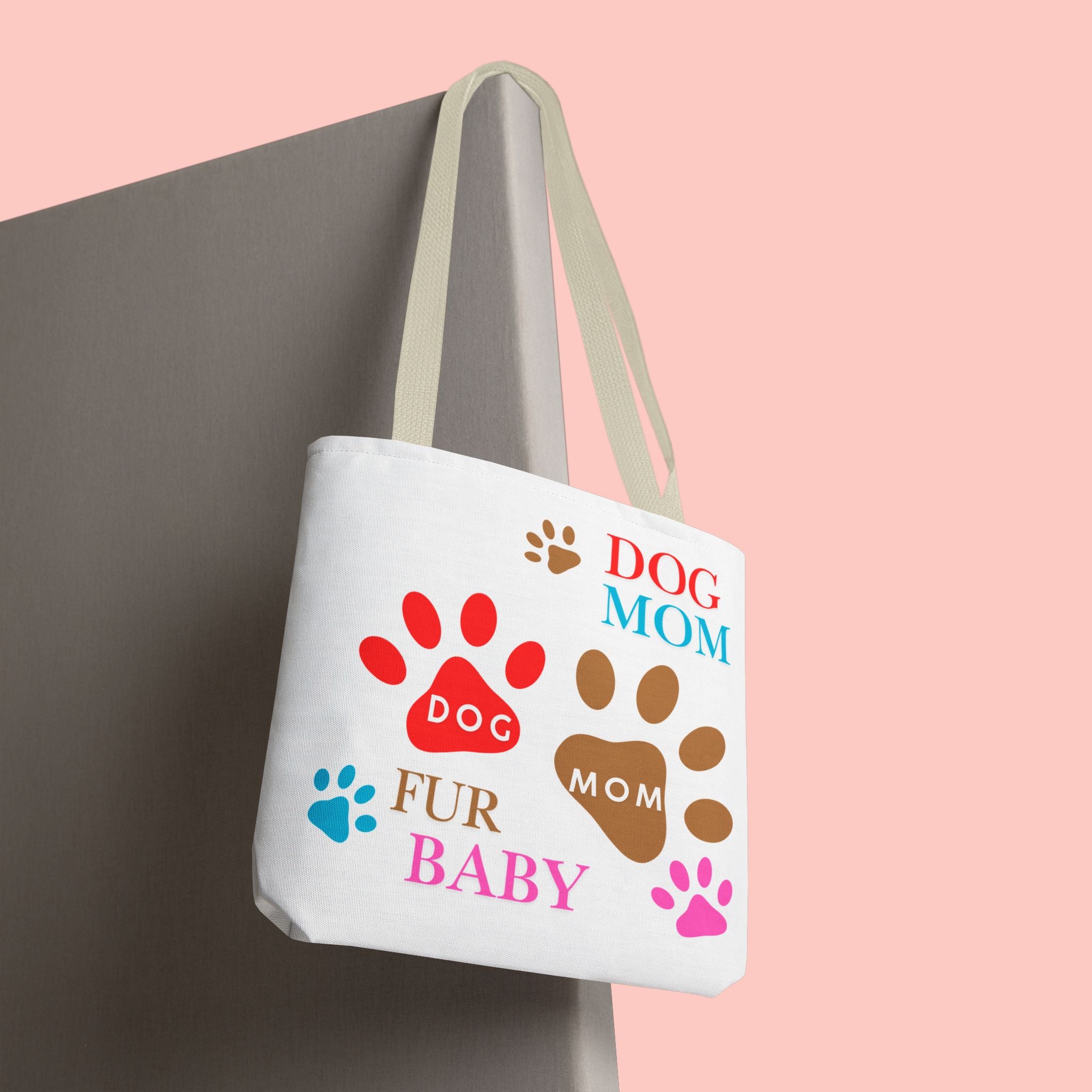 Dog Mom Tote Bag – "Fur Baby" Paw Print AOP Tote
