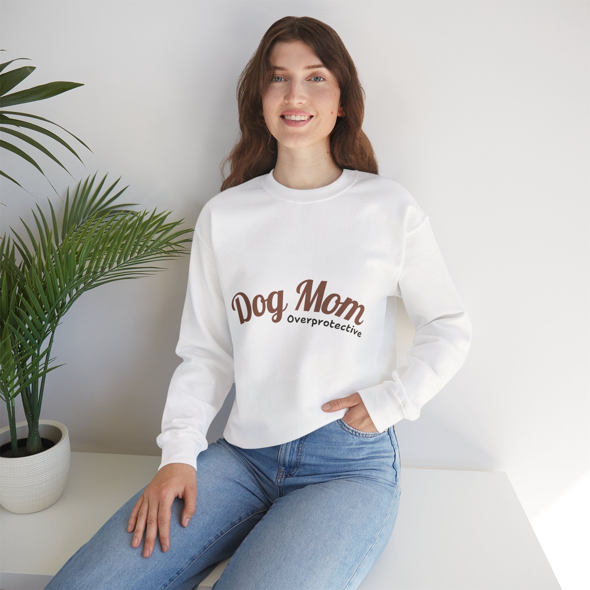 Dog Mom Crewneck Sweatshirt — "Overprotective" Cozy Pet Lover Pullover