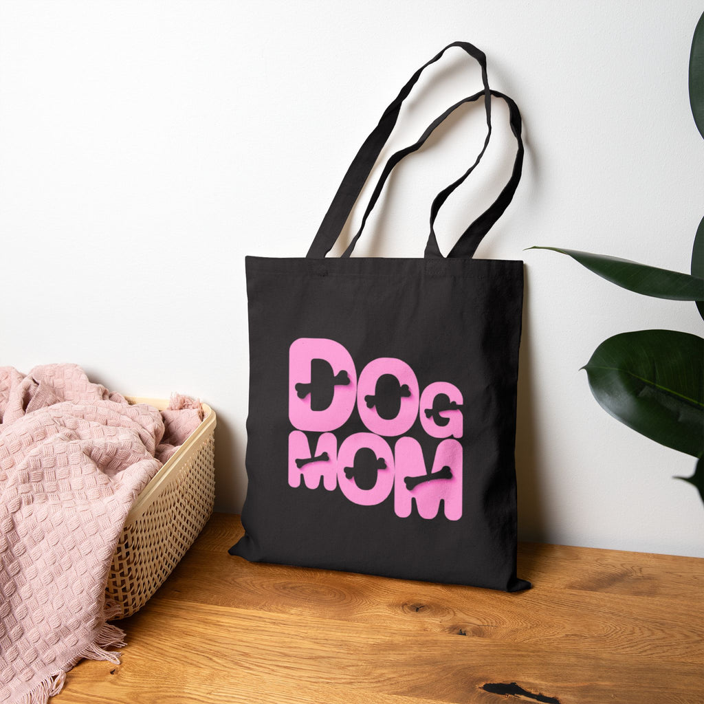 Dog Mom Canvas Tote Bag — Pink Retro Graphic Cotton Shopper for Pet Lovers