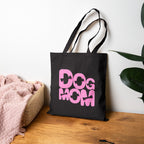Dog Mom Canvas Tote Bag — Pink Retro Graphic Cotton Shopper for Pet Lovers