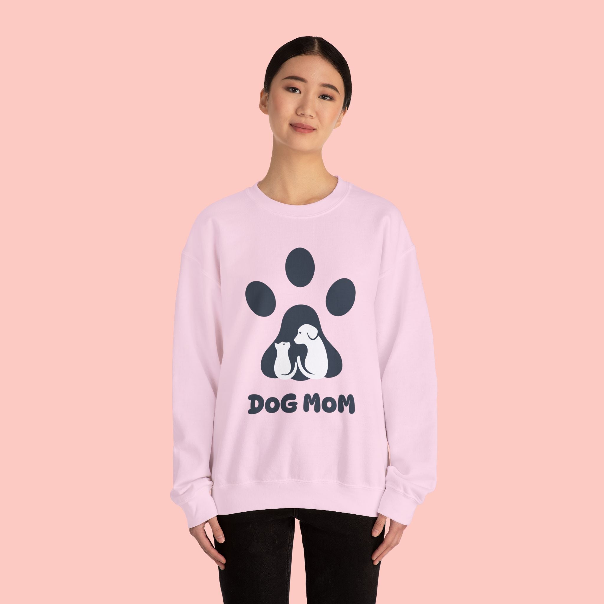 Dog Mom Crewneck Sweatshirt - Paw Print & Silhouette Graphic