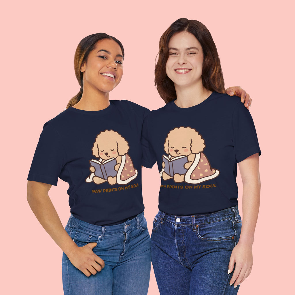 Paw Prints On My Soul T‑Shirt — Cute Reading Puppy Graphic Tee