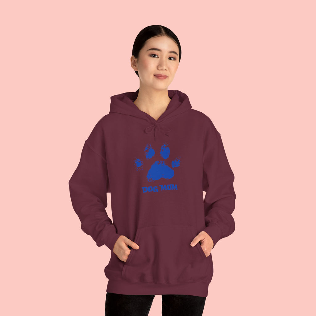 Dog Mom Paw Print Hoodie – Cute Pet Lover Sweatshirt, Blue Paw 'DOG MOM' Design