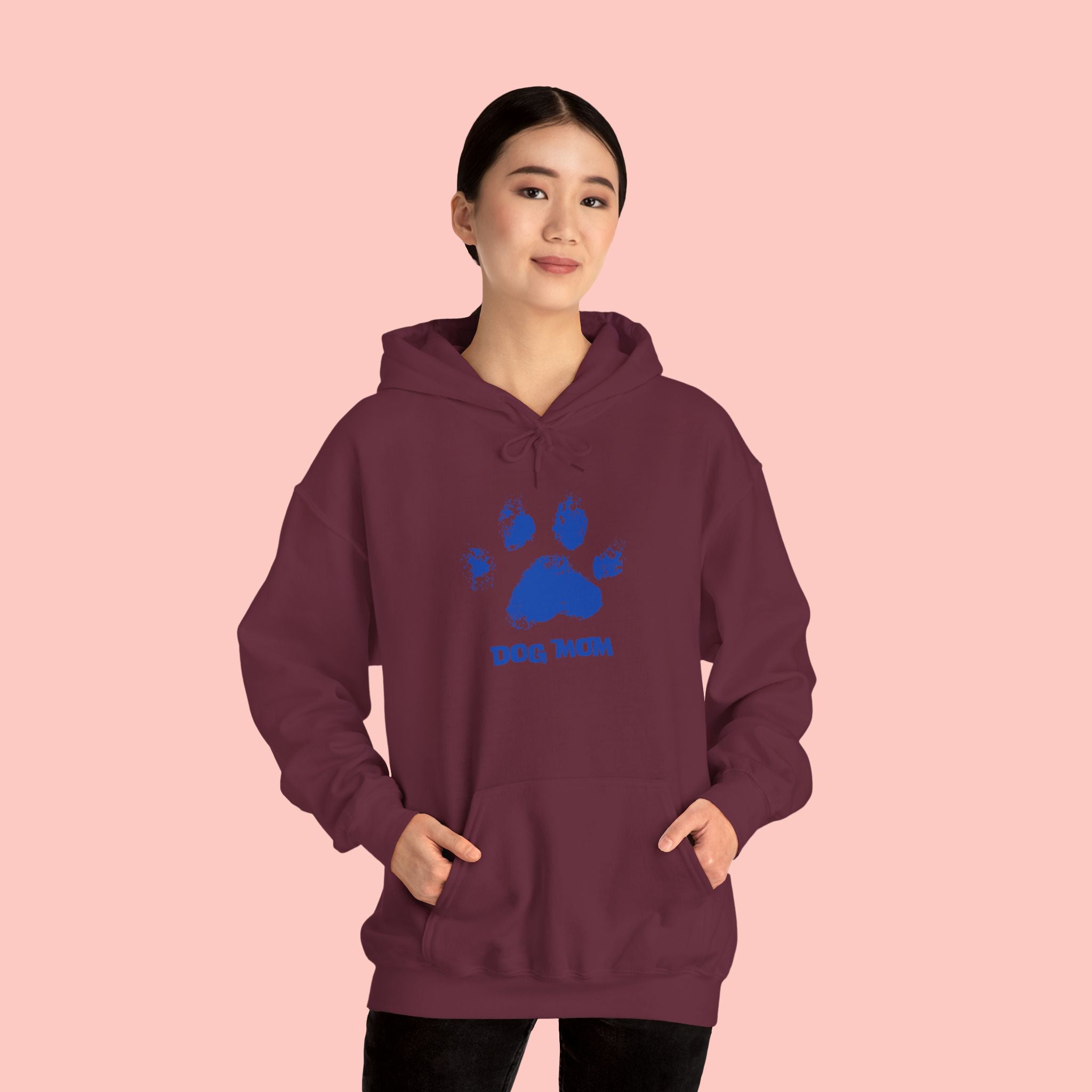 Dog Mom Paw Print Hoodie – Cute Pet Lover Sweatshirt, Blue Paw 'DOG MOM' Design