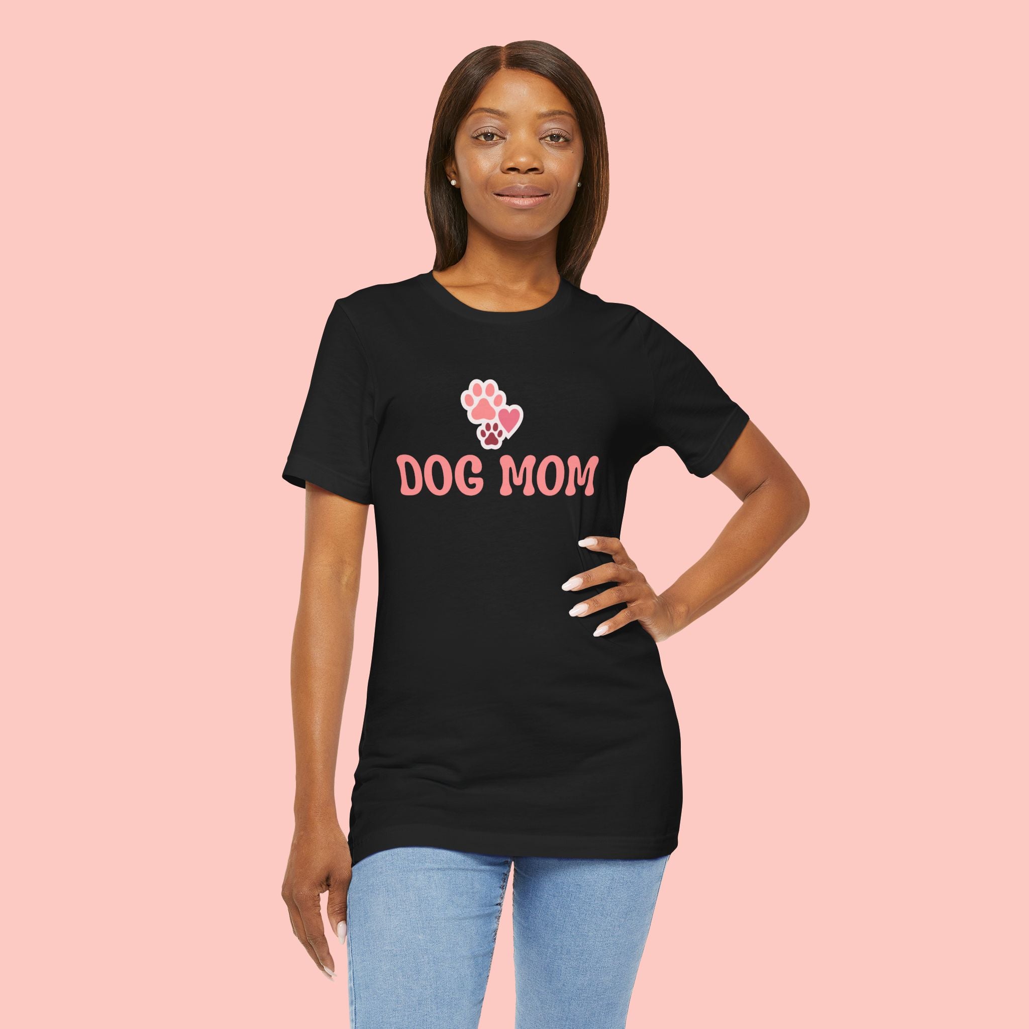 Dog Mom T-Shirt — Pink Paw Graphic Tee for Dog Lovers