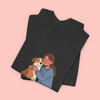Dog Mom T‑Shirt — Cute Woman Hugging Dog Graphic Tee