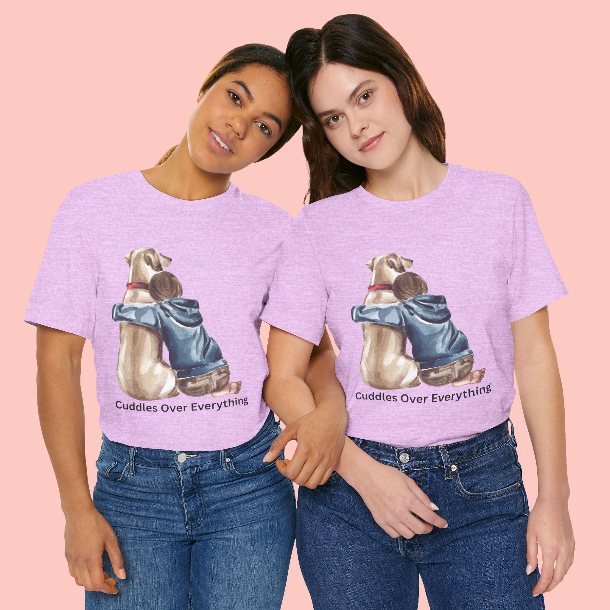 Cuddles Over Everything Tee — Boy Hugging Dog Animal Lover T-Shirt