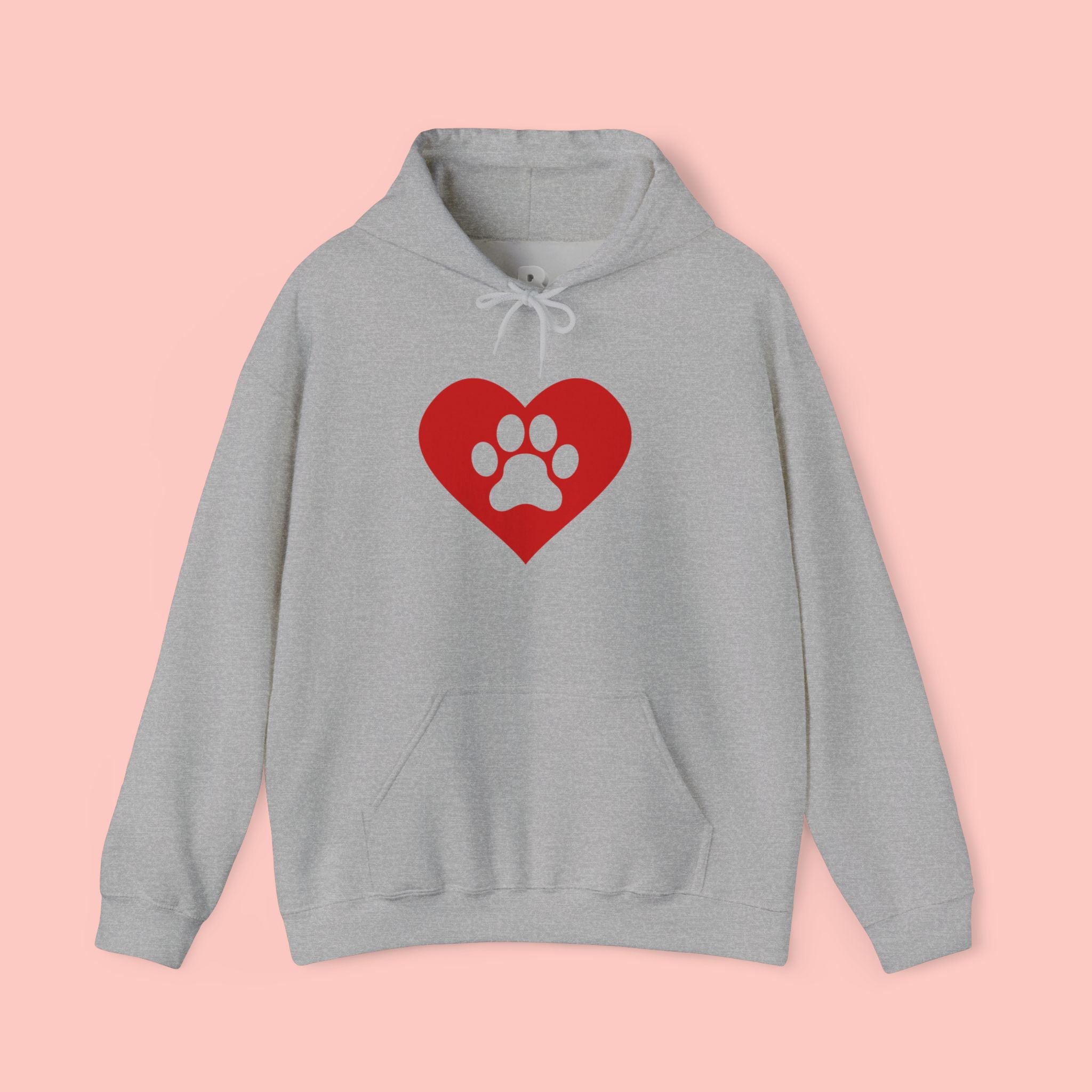 Heart Paw Hoodie — Cute Red Paw Print Animal Lover Sweatshirt