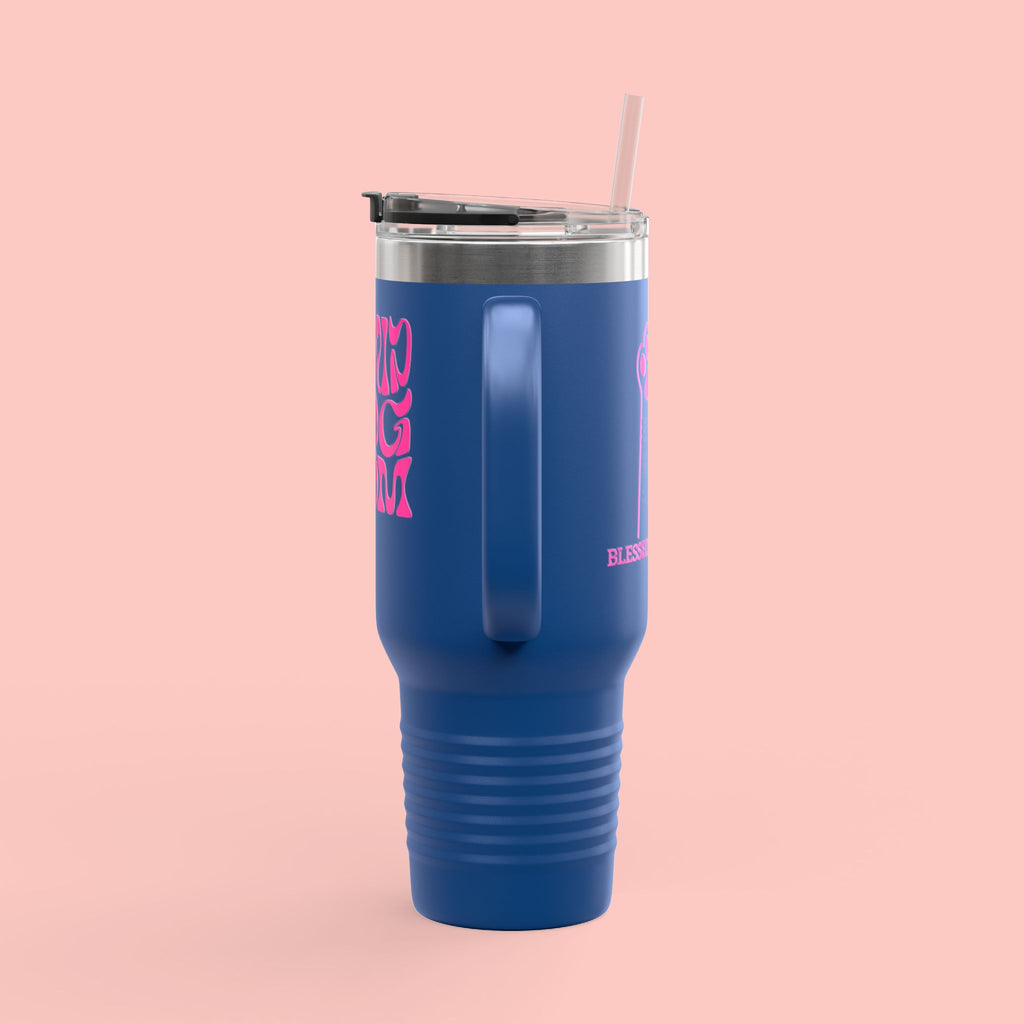 40oz Insulated Travel Mug — 'Groovy Mom' Pink Retro Design