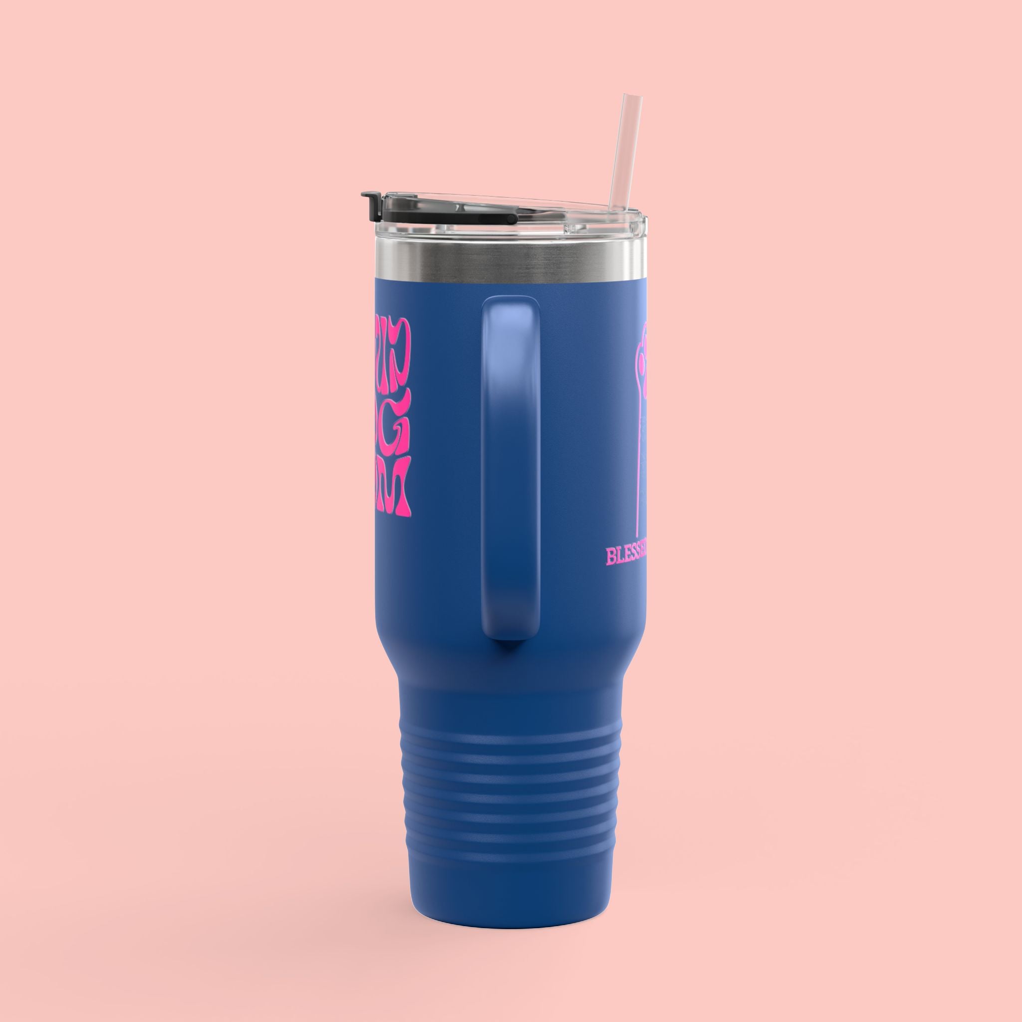40oz Insulated Travel Mug — 'Groovy Mom' Pink Retro Design