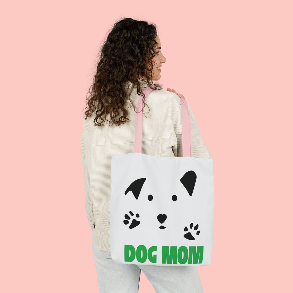 Dog Mom Canvas Tote Bag — Cute Paw Print Dog Face Tote for Pet Lovers
