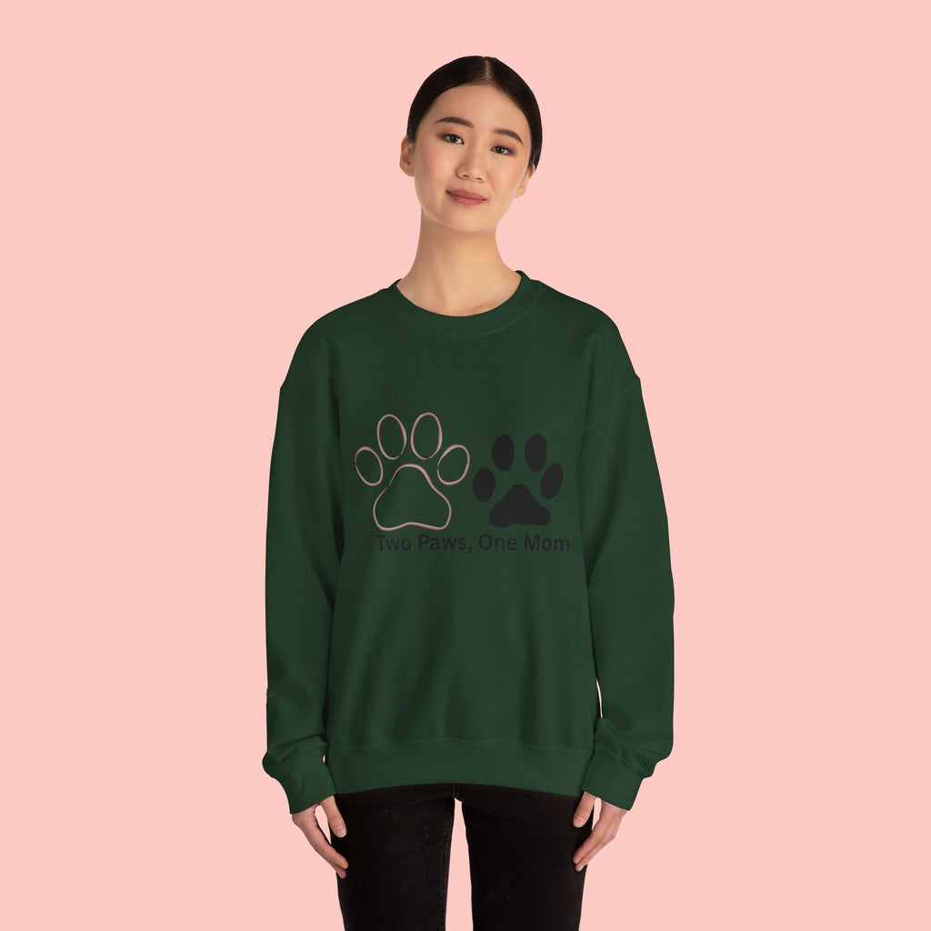 Crewneck Sweatshirt – "Two Paws, One Mom" Paw Print Mom Gift