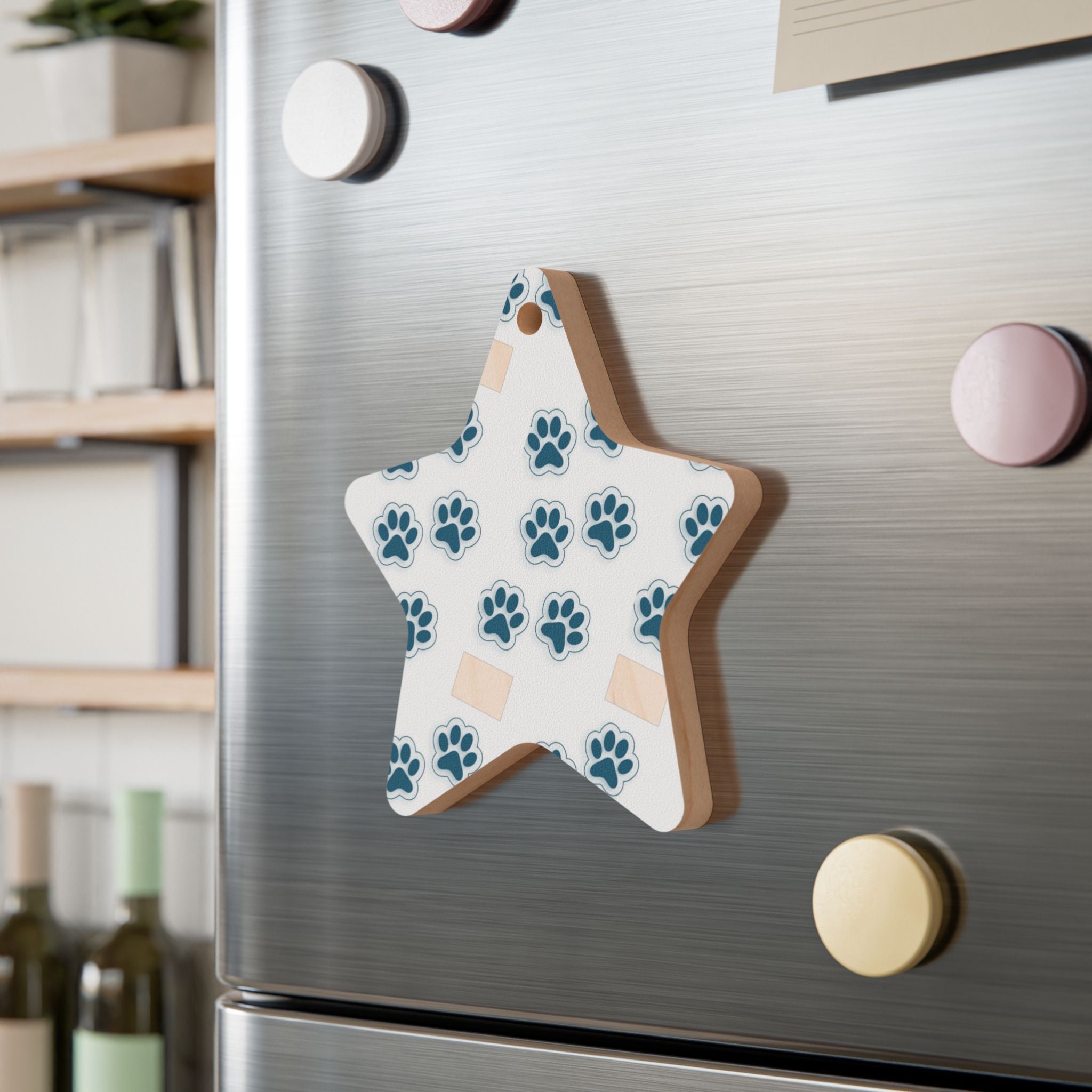 Bell Wooden Ornament with Paw Print & Bandage Pattern — Pet Memorial Holiday Decoration