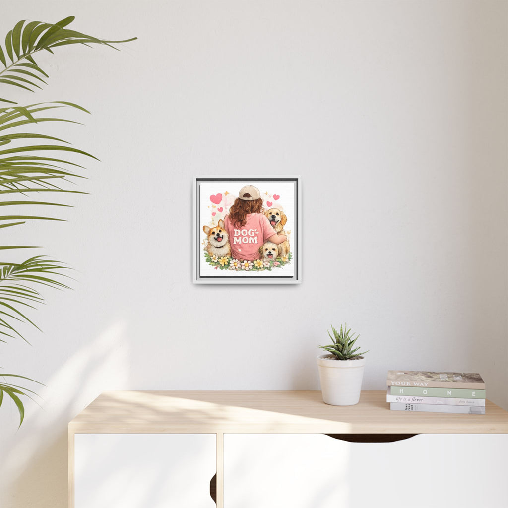 Dog Mom Canvas Print — Framed Matte Wall Art with Cute Dogs & Hearts