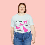 Paws Over People Tee — Pink Cats & Dogs Graphic T-Shirt