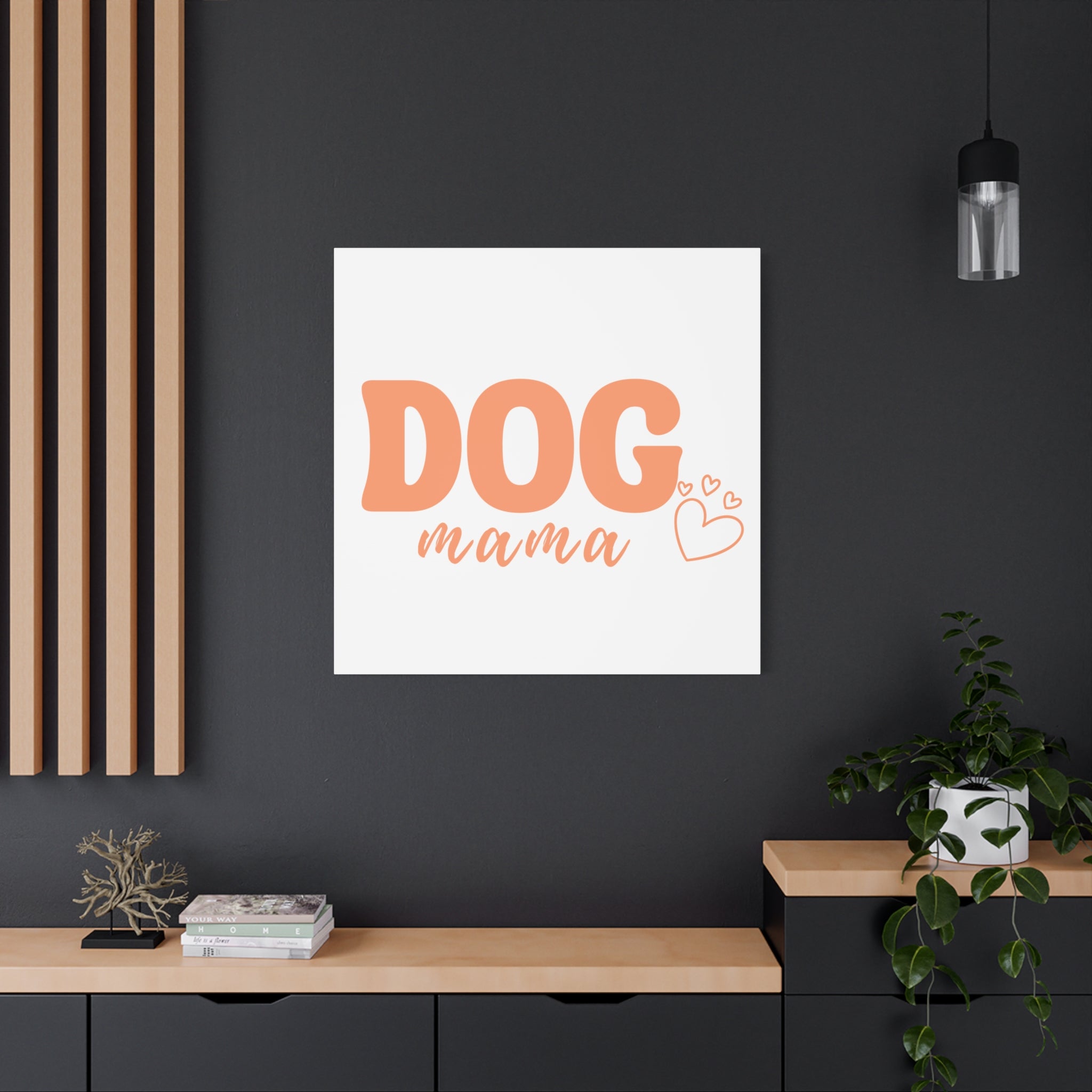 Dog Mama Matte Canvas Wall Art – Peach Script Pet Lover Decor