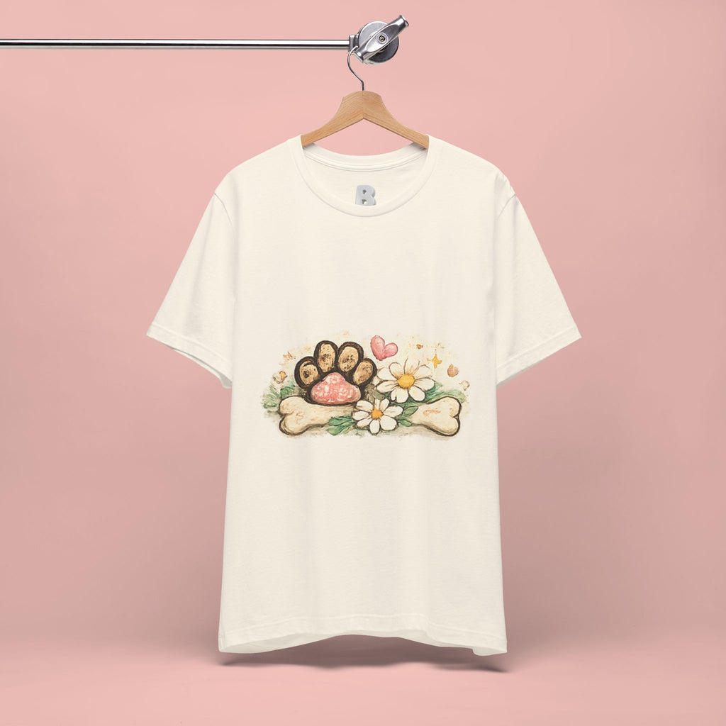 Dog Paw Floral T-Shirt — Cute Paw Print, Bone & Daisies Tee