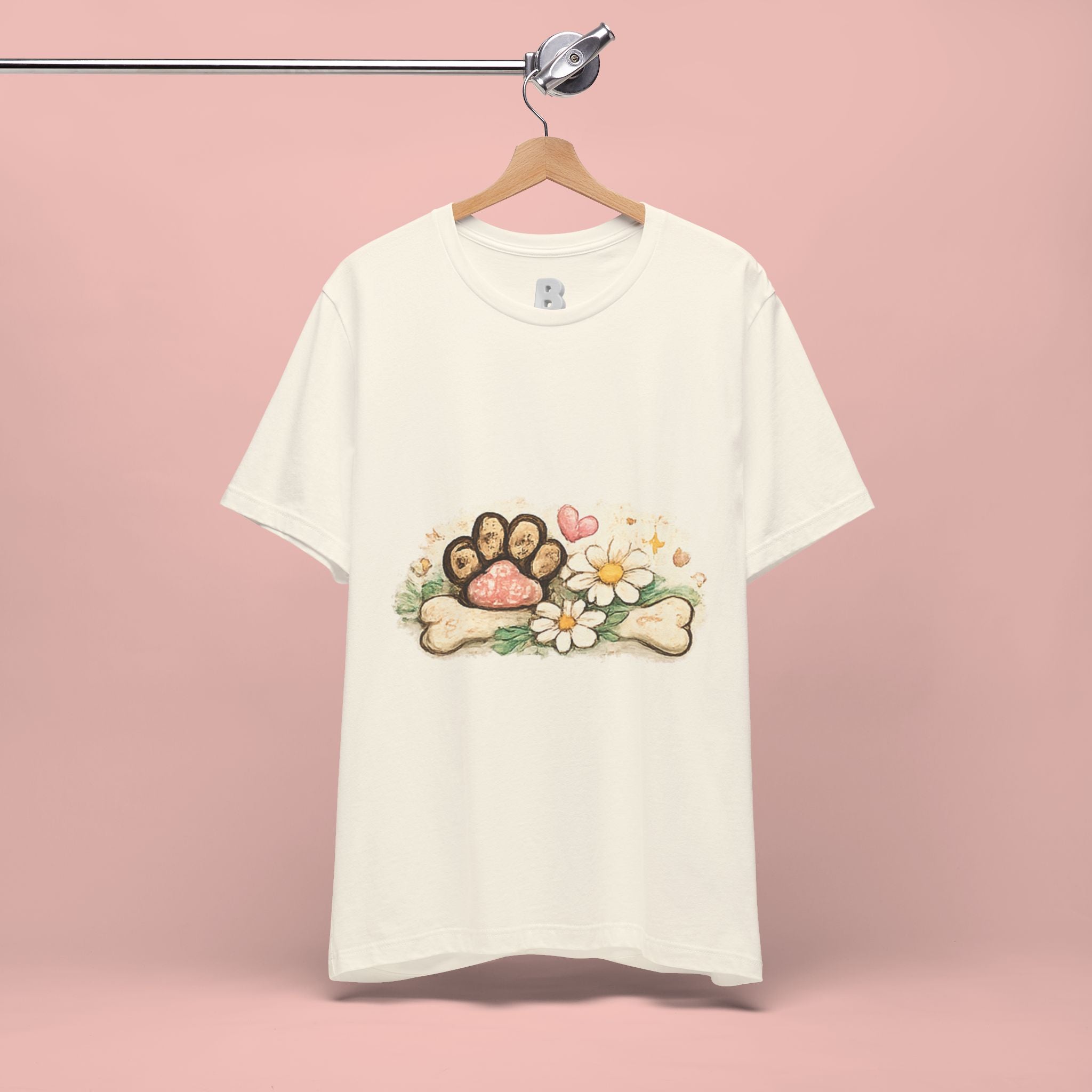 Dog Paw Floral T-Shirt — Cute Paw Print, Bone & Daisies Tee