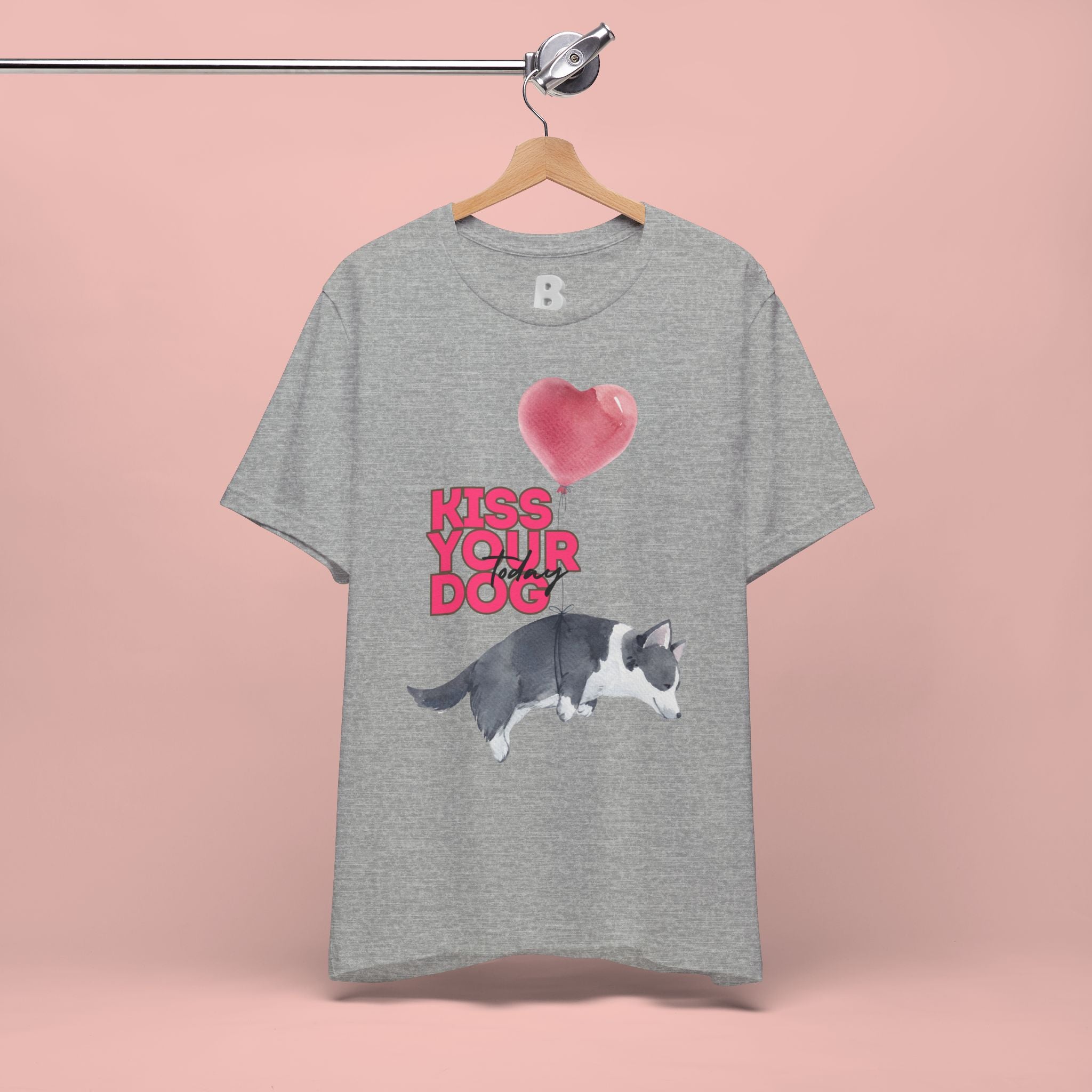 Kiss Your Dog T-Shirt — Cute Corgi with Heart Balloon Pet Lover Tee