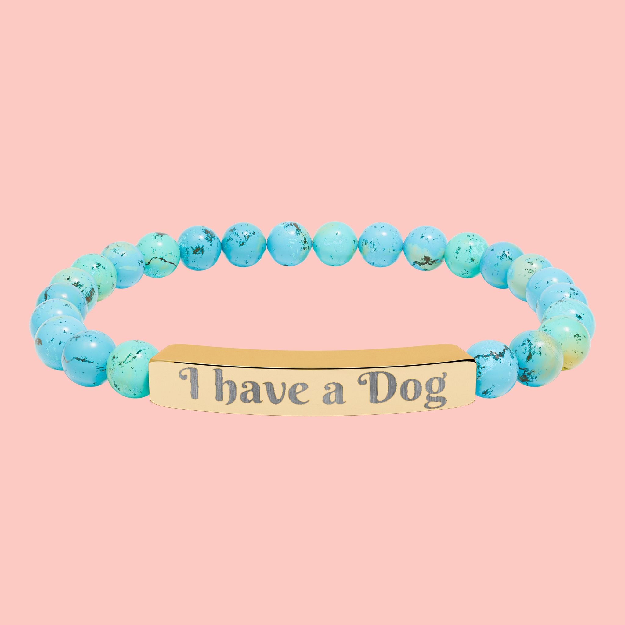 Engraved Natural Stone Stretch Bracelet – "I have a Dog" Bar Bracelet