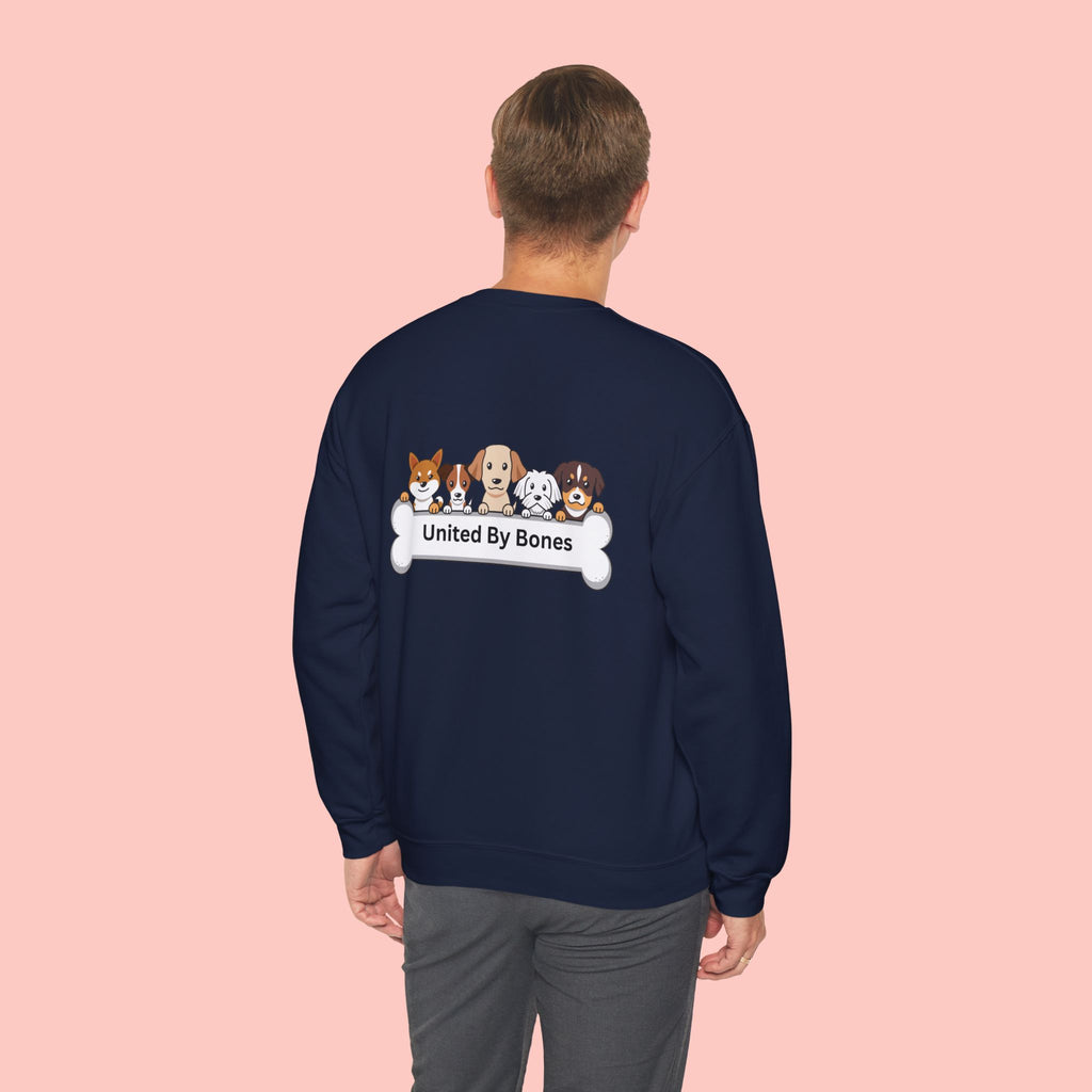 Dog Lovers Crewneck Sweatshirt — "United By Bones" Cute Puppy Graphic
