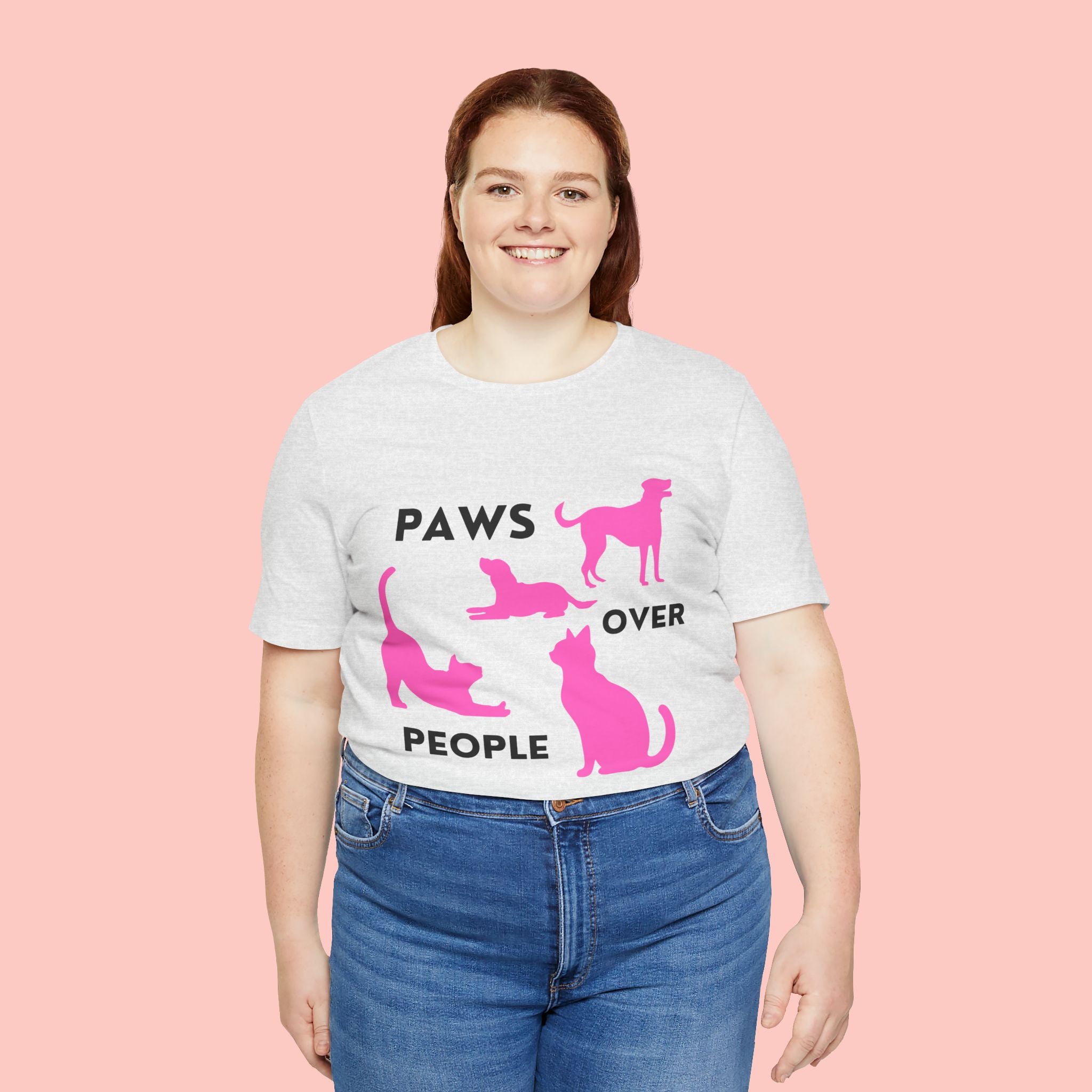 Paws Over People Tee — Pink Cats & Dogs Graphic T-Shirt