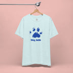 Dog Mom Paw Print T-Shirt — Distressed Blue Design