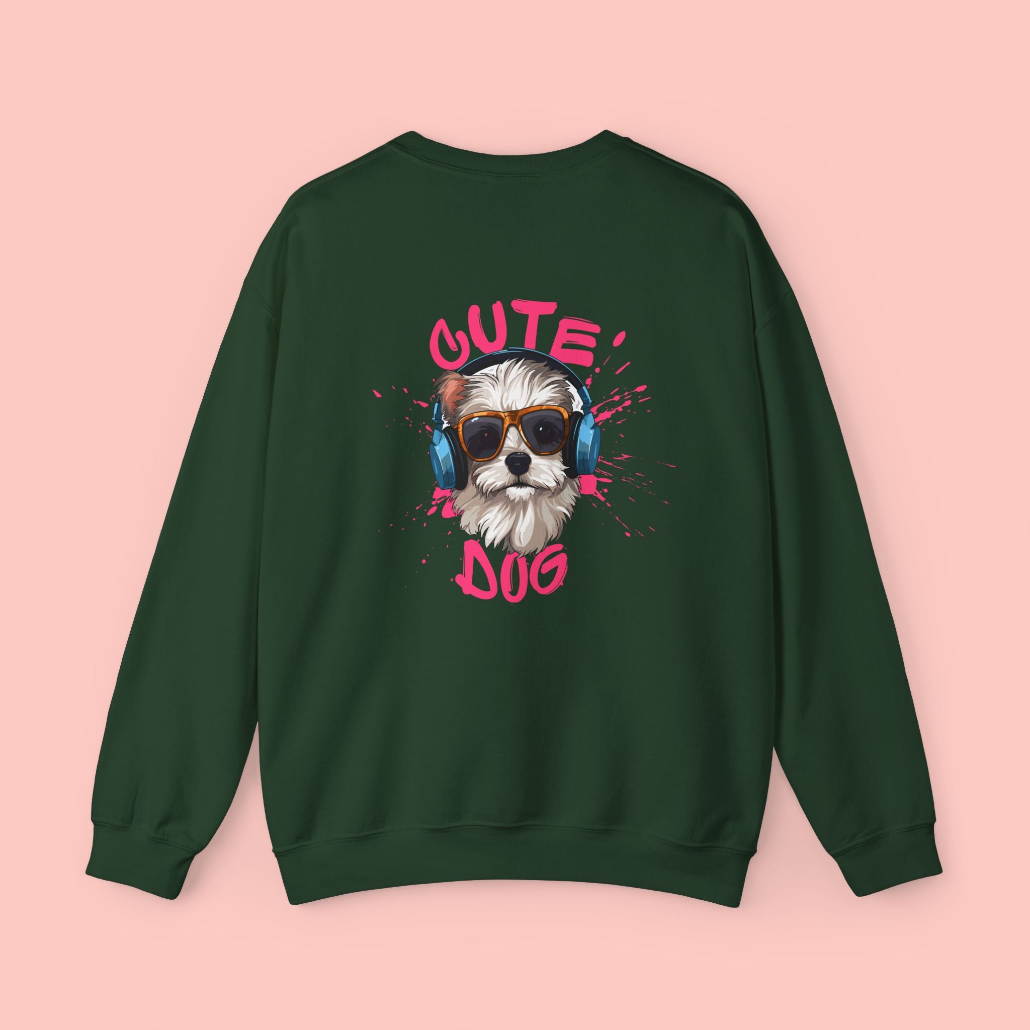 Cute Dog Crewneck Sweatshirt – Cute Dog with Headphones Graphic
