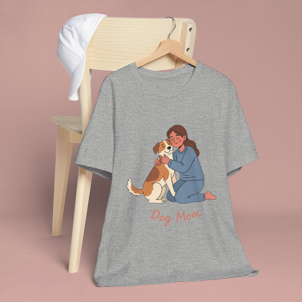 Dog Mom T‑Shirt — Cute Woman Hugging Dog Graphic Tee