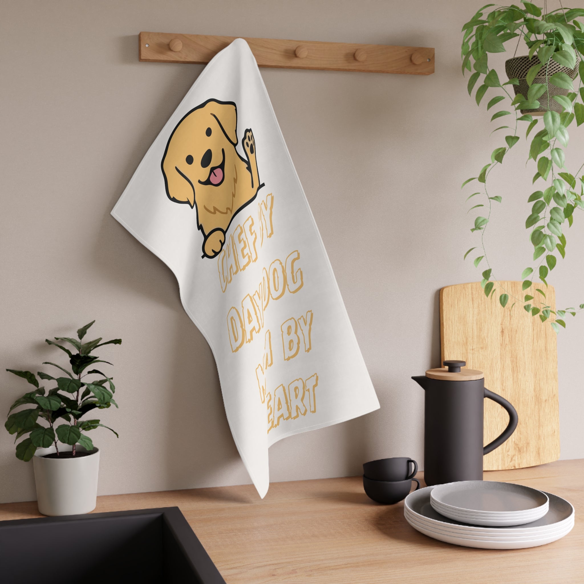 Dog Mom Kitchen Tea Towel — "Chef by Day, Dog Mom by Heart" Cotton Tea Towel