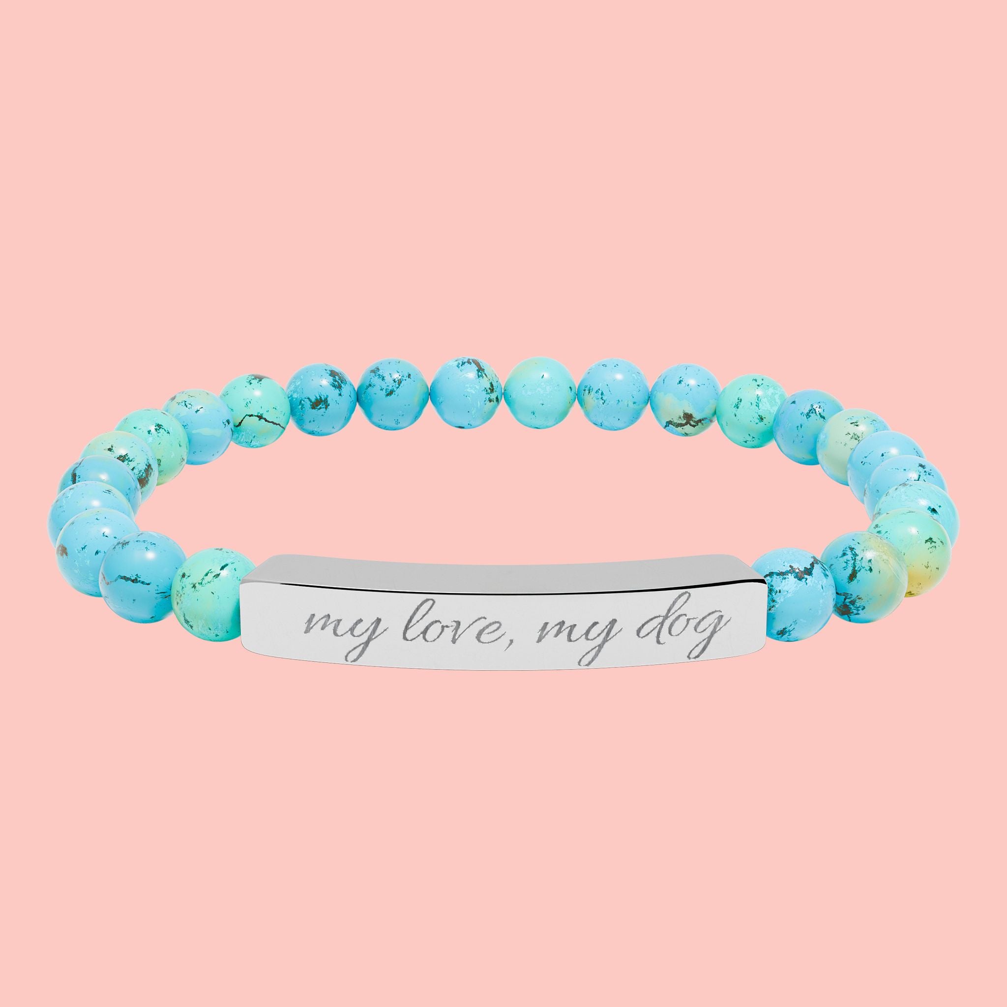Engraved Natural Stone Stretch Bar Bracelet — Personalized Beaded Healing Jewelry