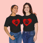 Pet Lover T-Shirt — Red Heart Paw Print Tee