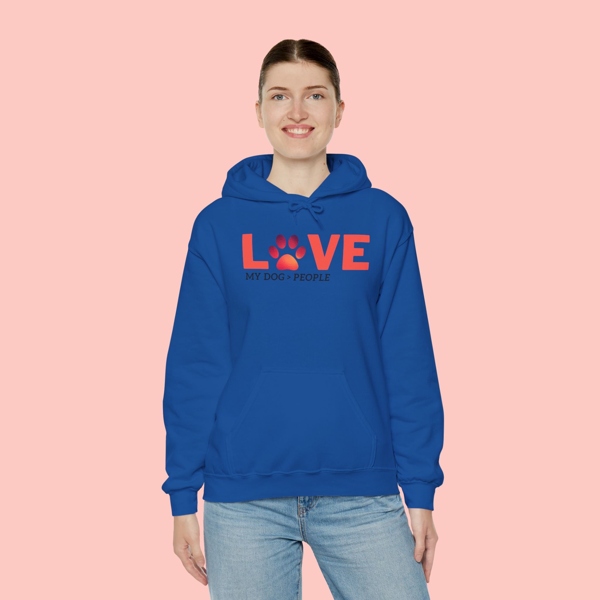 Dog Lover Hoodie — "LOVE (paw) My Dog > People" Graphic Sweatshirt