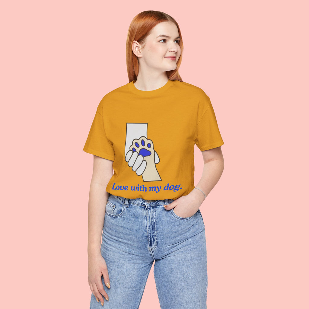Dog Lover T-Shirt — "Love with my dog." Paw Print Graphic