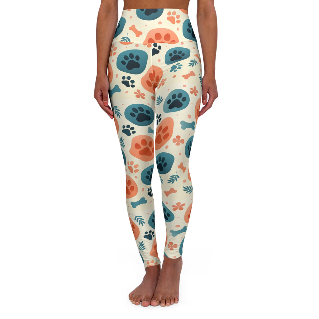 Pet Pattern High-Waisted Yoga Leggings — Paw Prints & Bones All-Over Print