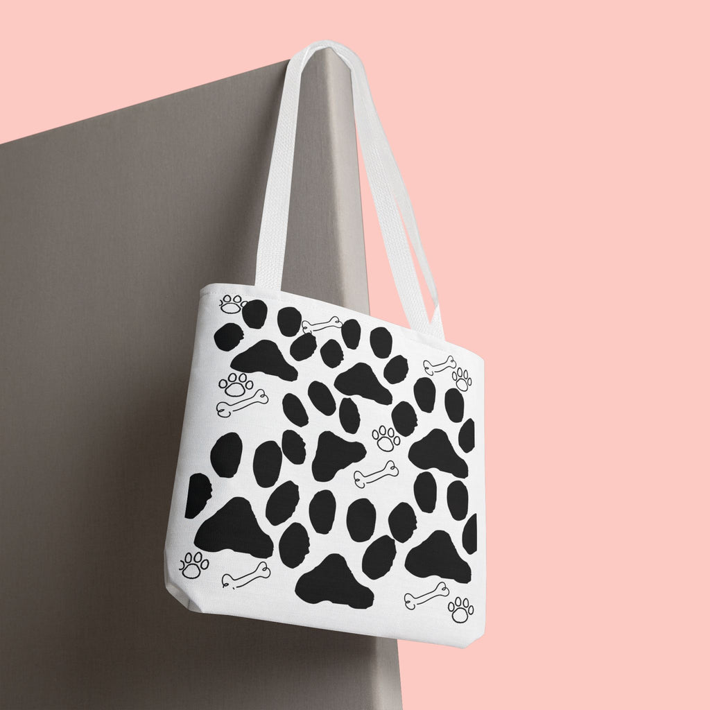 Dalmatian Paw Print Tote Bag — Dog Bones & Paw Pattern AOP Tote