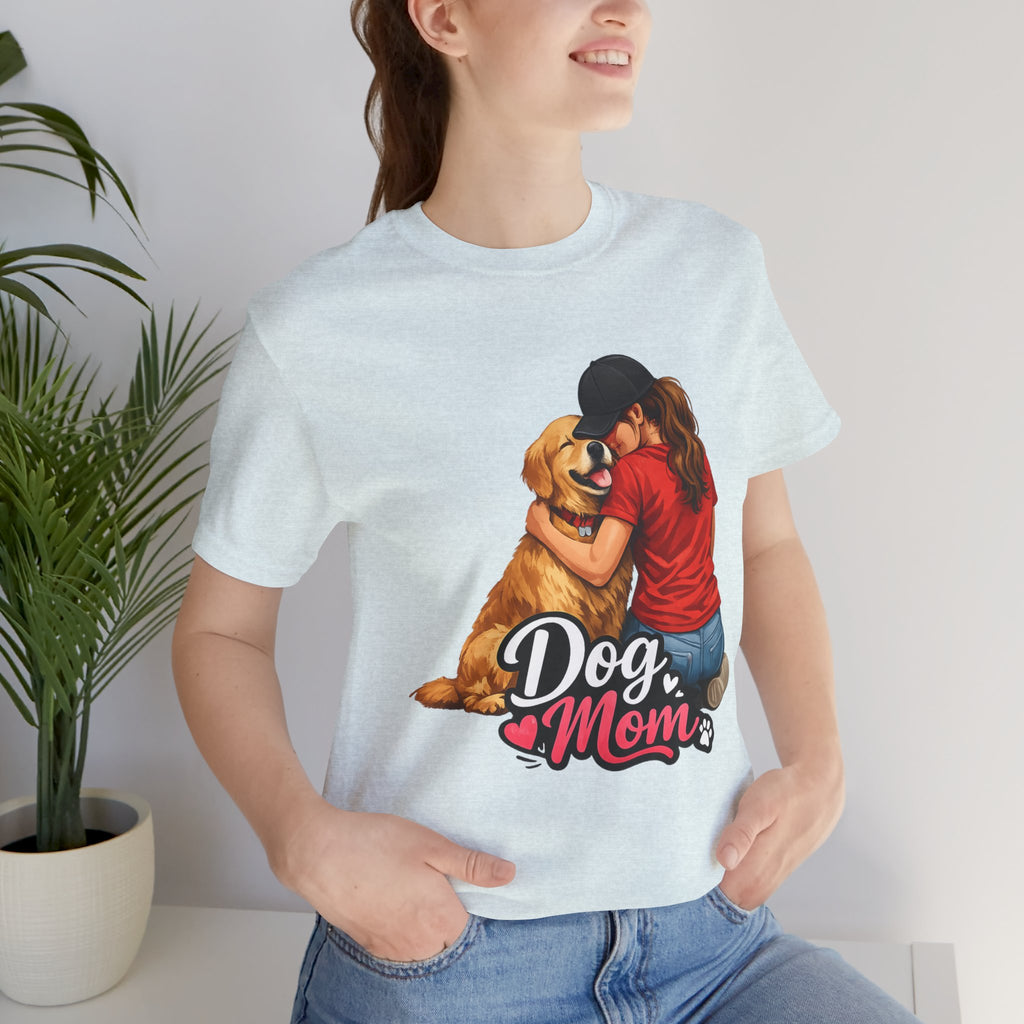 Dog Mom T-Shirt - Cute Woman Hugging Golden Retriever Tee