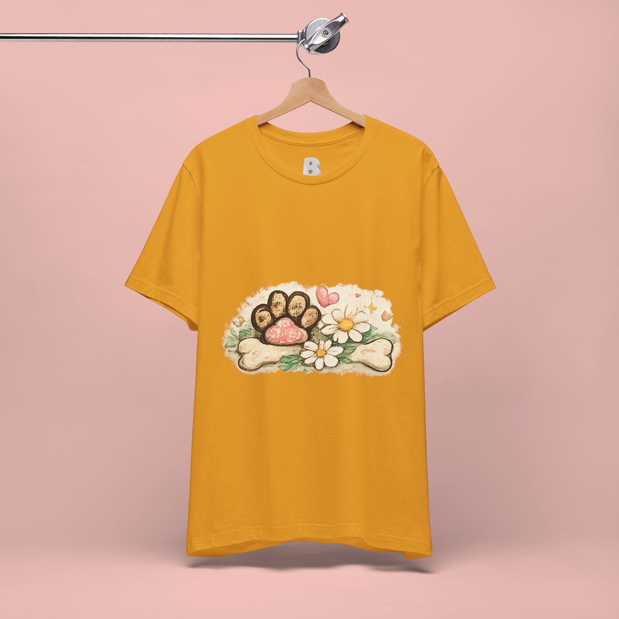 Dog Paw Floral T-Shirt — Cute Paw Print, Bone & Daisies Tee