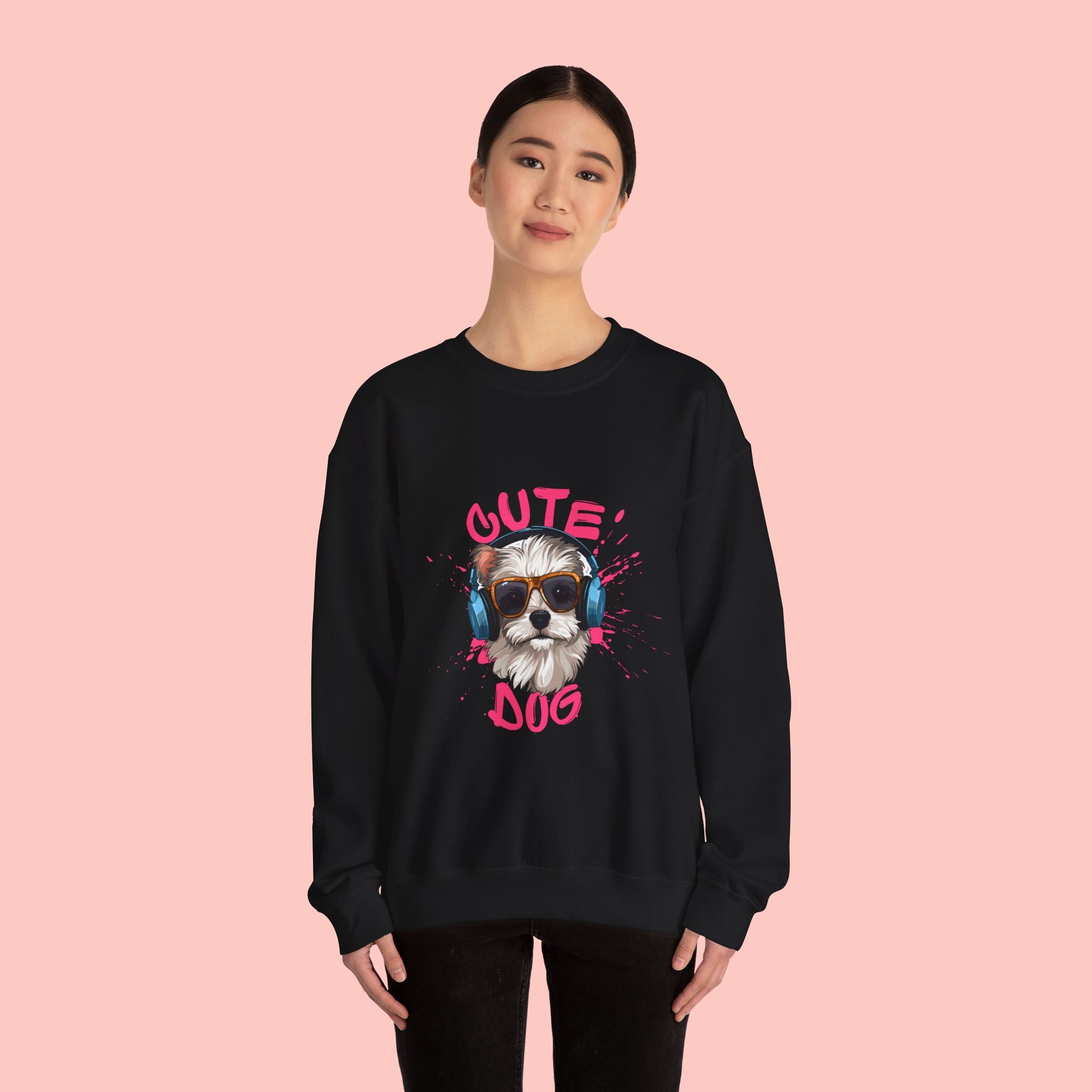 Cute Dog Sweatshirt — Cool Pup with Headphones Graphic Crewneck
