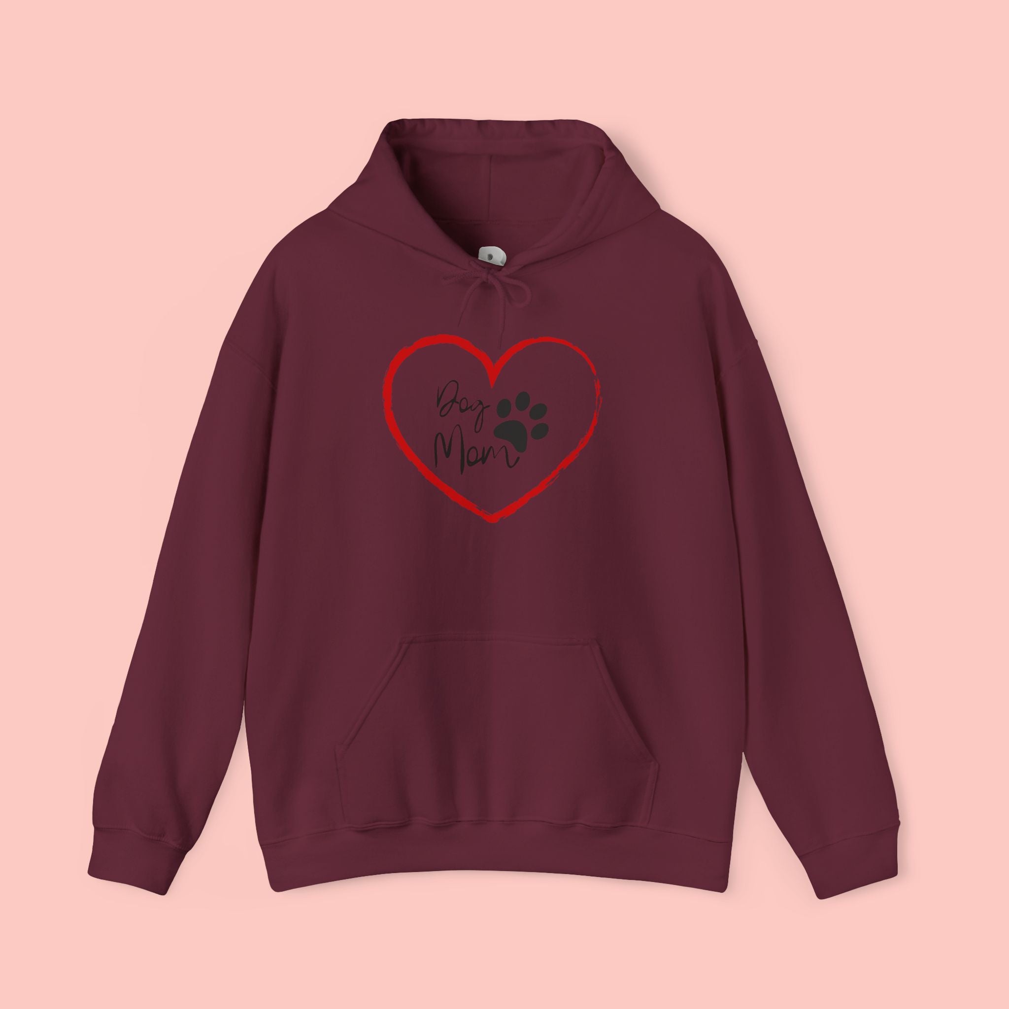 Dog Mom Hoodie — Heart Paw Print Pullover for Pet Lovers
