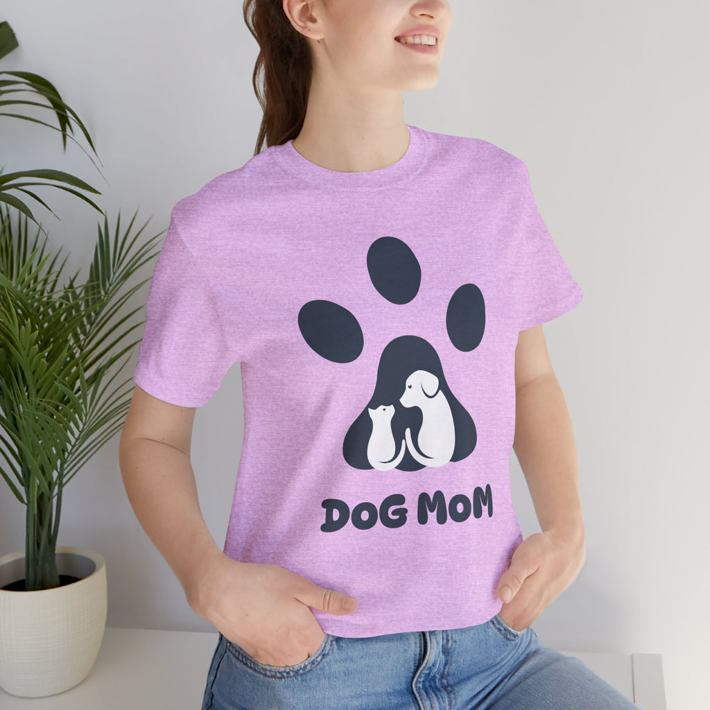 Dog Mom T‑Shirt — Paw Print with Dog & Puppy Graphic