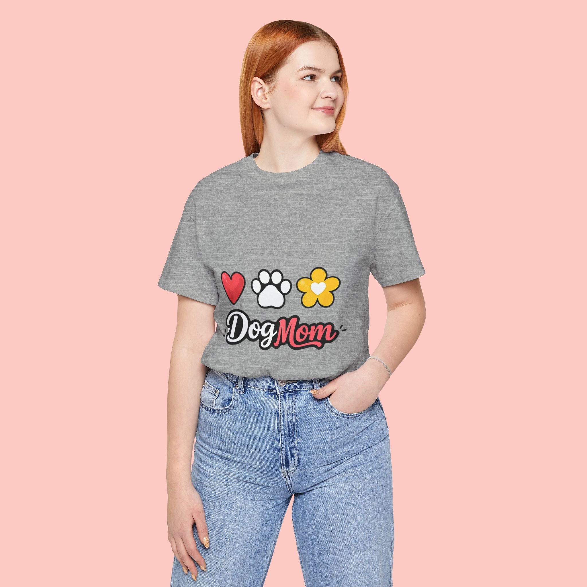 Dog Mom T-Shirt – Heart, Paw & Flower Graphic Tee