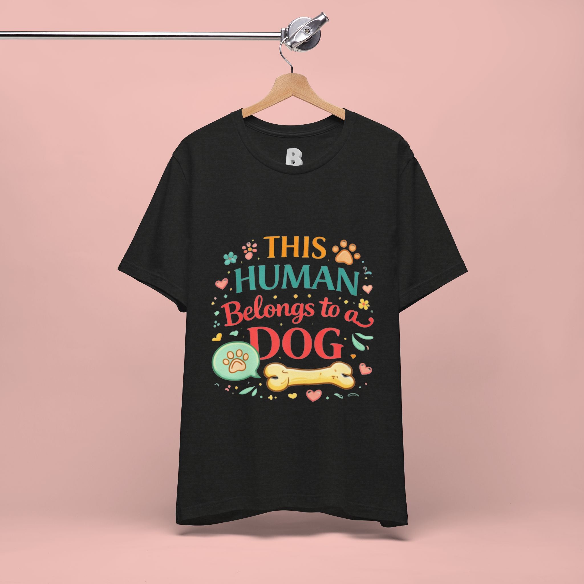 Dog Lover T-Shirt — "This Human Belongs to a Dog" Cute Paw Print Tee
