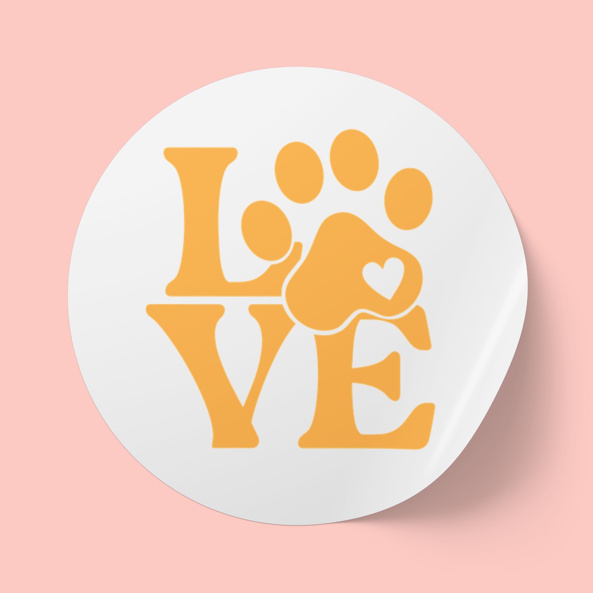 Round Pet Love Sticker Labels — Paw Print "LOVE" Roll