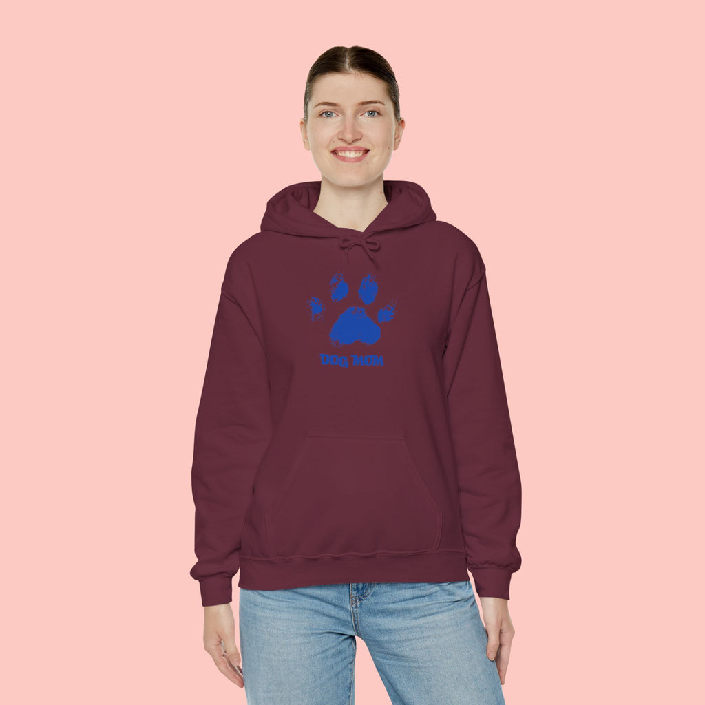 Dog Mom Paw Print Hoodie – Cute Pet Lover Sweatshirt, Blue Paw 'DOG MOM' Design