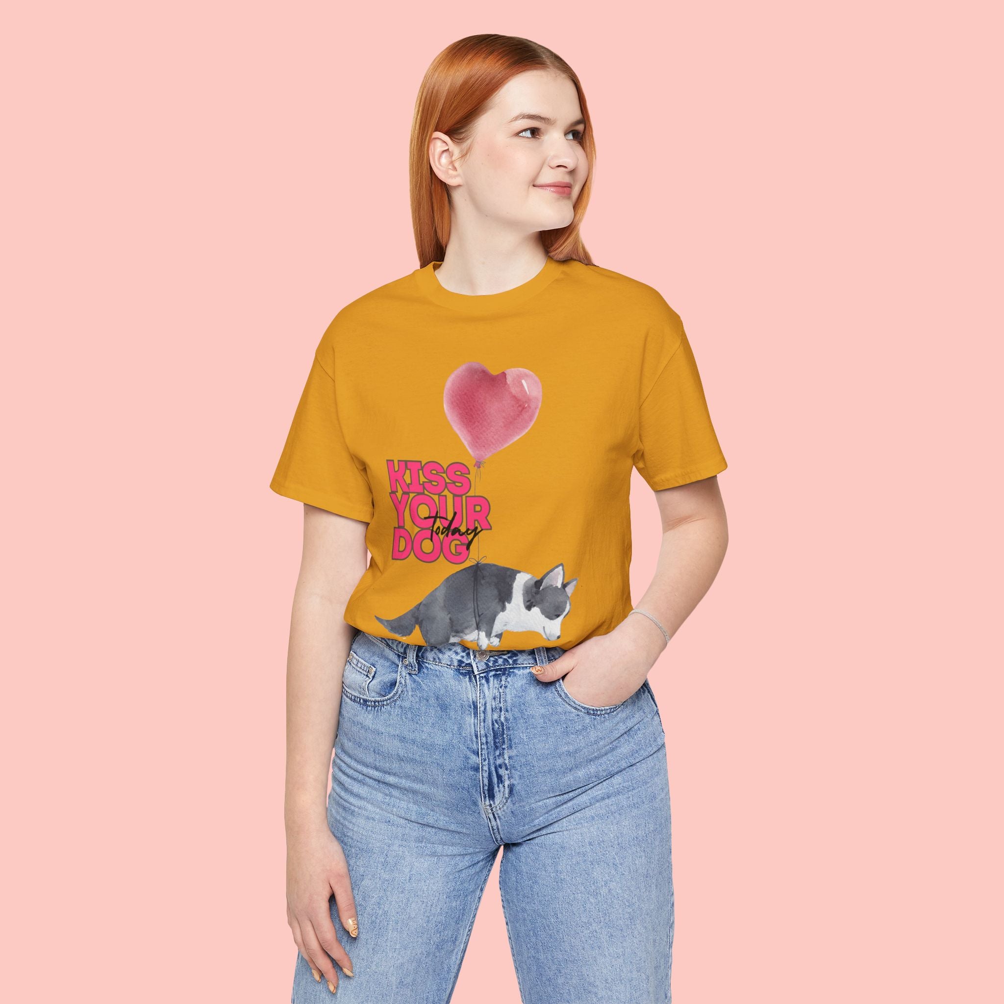 Kiss Your Dog T-Shirt — Cute Corgi with Heart Balloon Pet Lover Tee