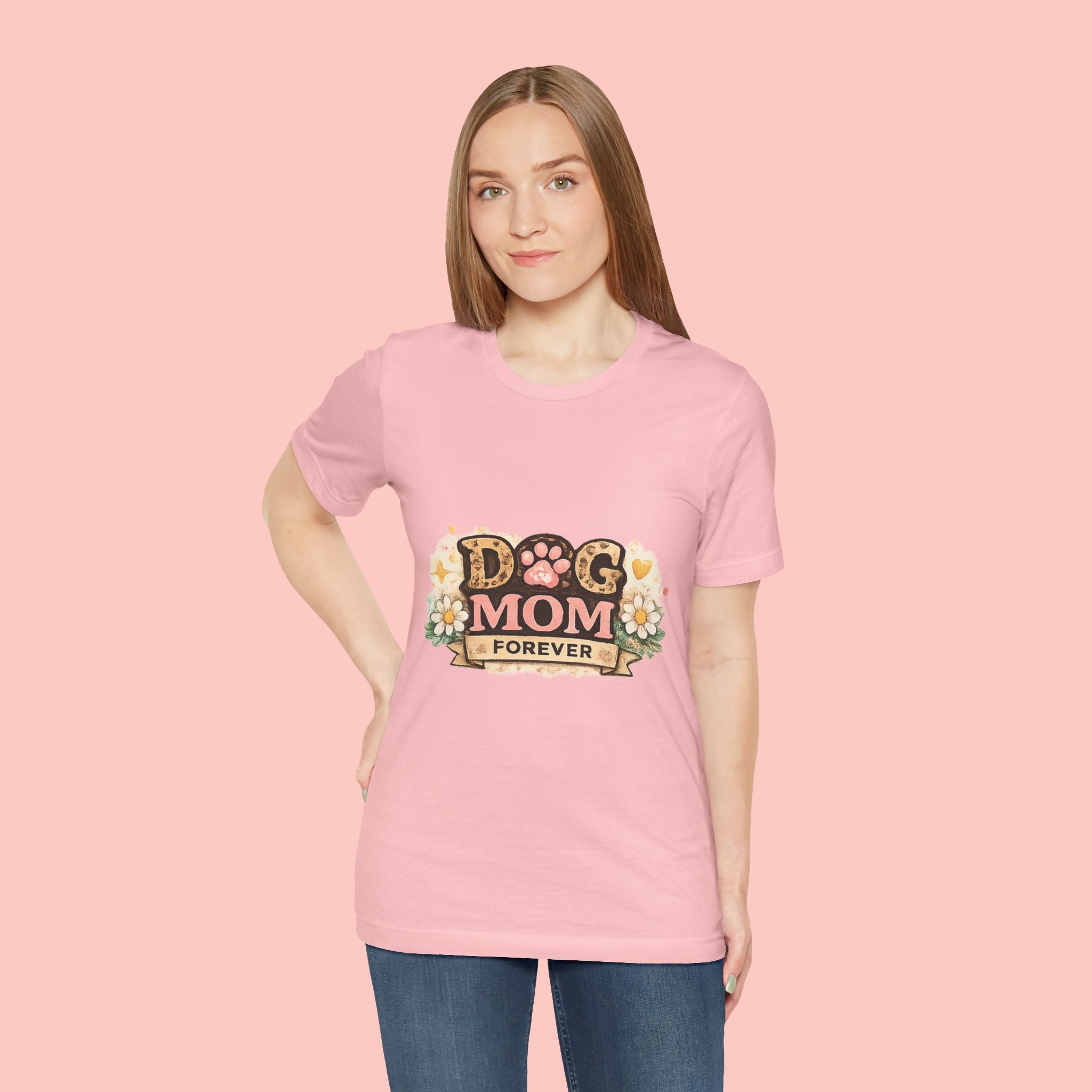 Dog Mom Forever T‑Shirt — Floral Paw Print Tee for Pet Lovers